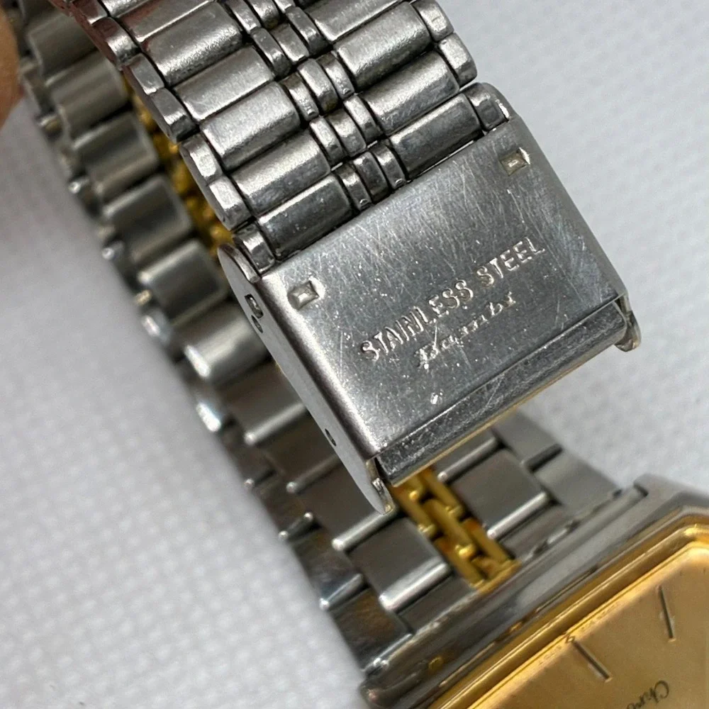 Vintage Seiko Chronos 9021-5130 Men Watch Gold Dial Two Tone Tank Square